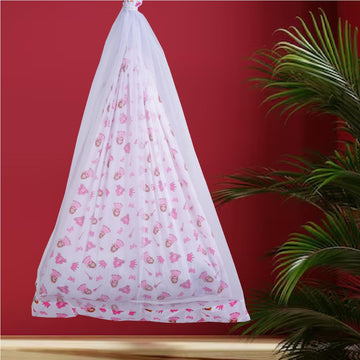 Safe Sleep Premium Cotton Cradle with Mosquito Net-White Princess