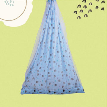 Safe Sleep Premium Cotton Cradle with Mosquito Net- Blue Panda
