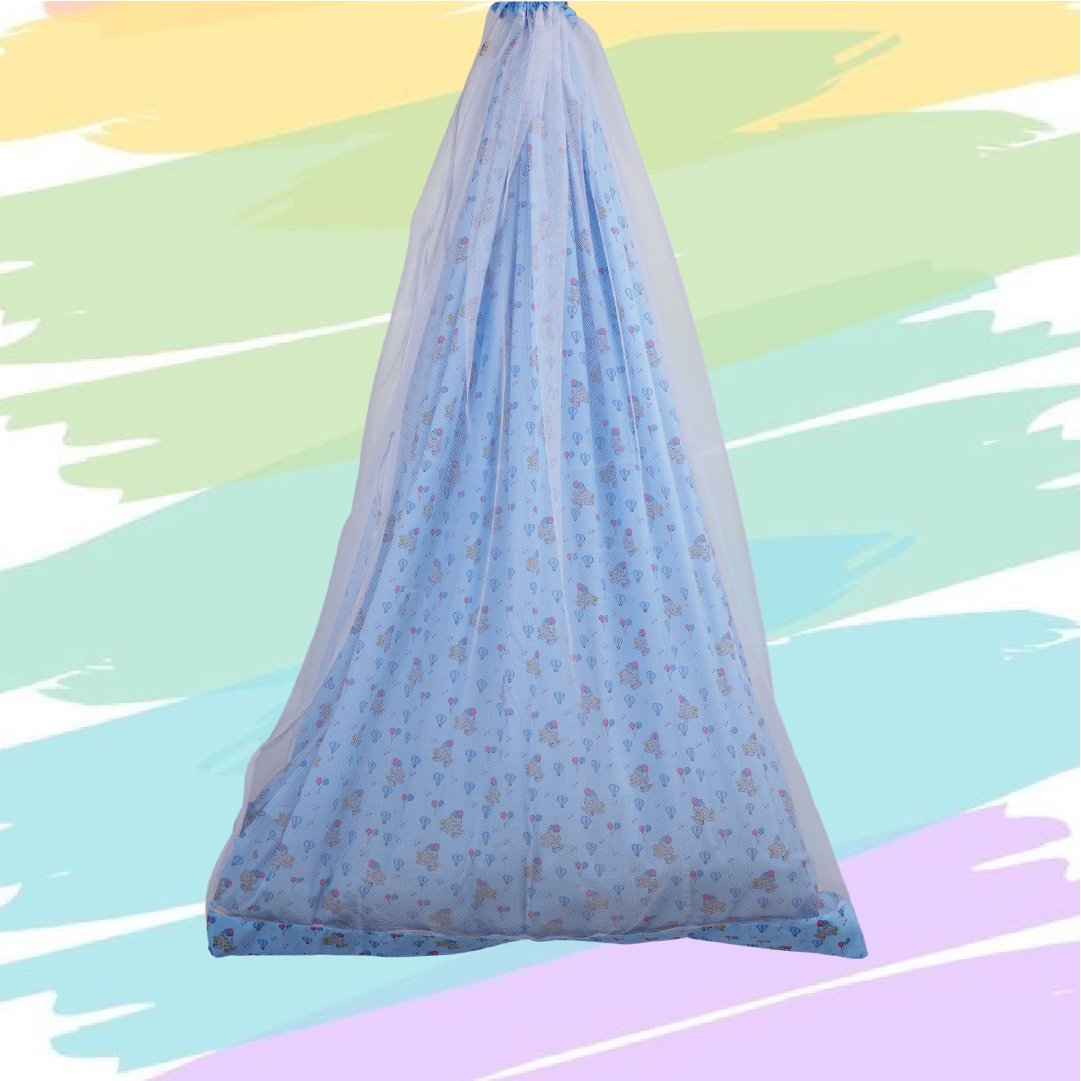 Blue Baby Elephant Cradle with Net & Window Hanger Set