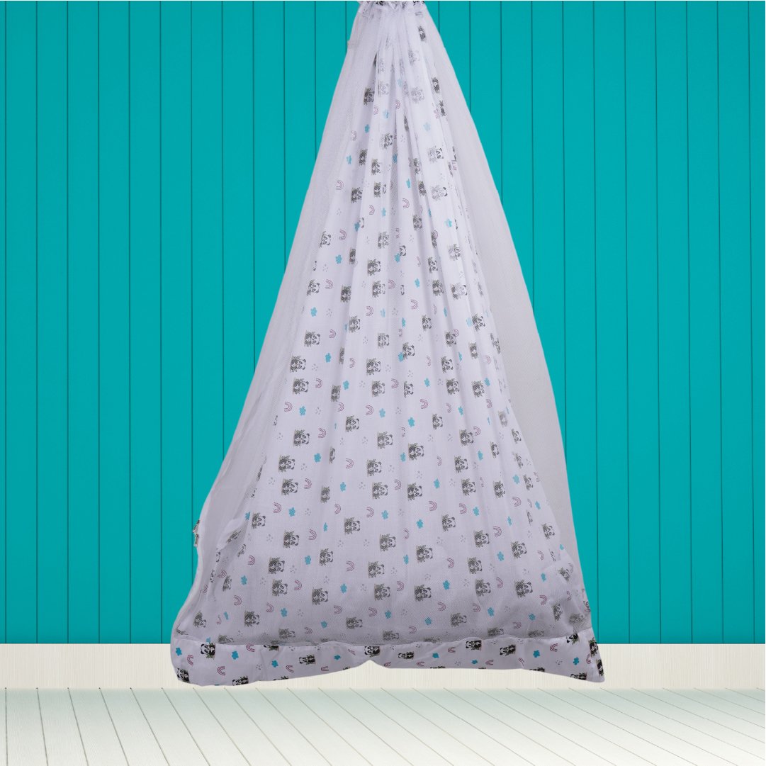 Safe Sleep Premium Cotton Cradle with Mosquito Net-White Panda