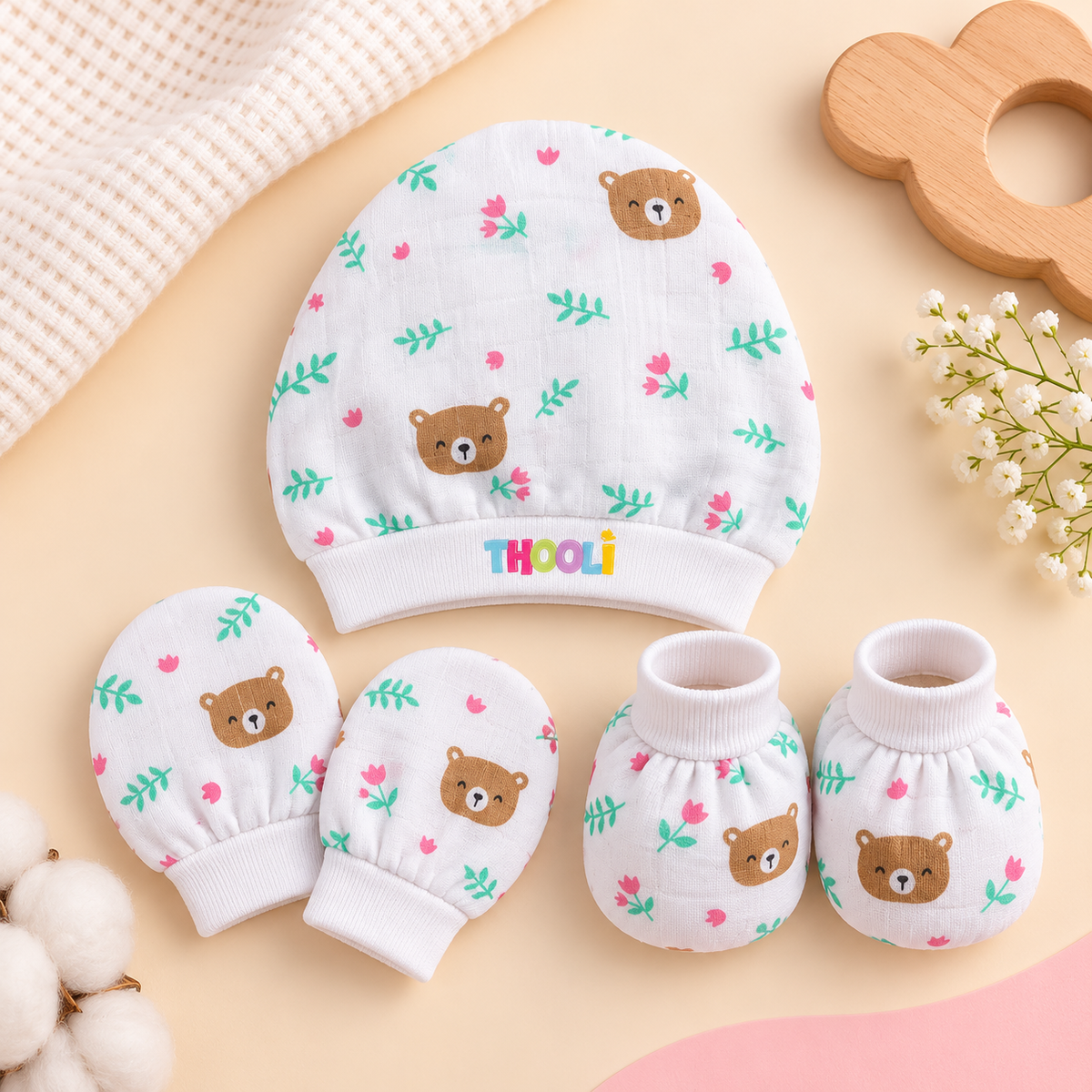 Cap Mitten Booties- Teddy