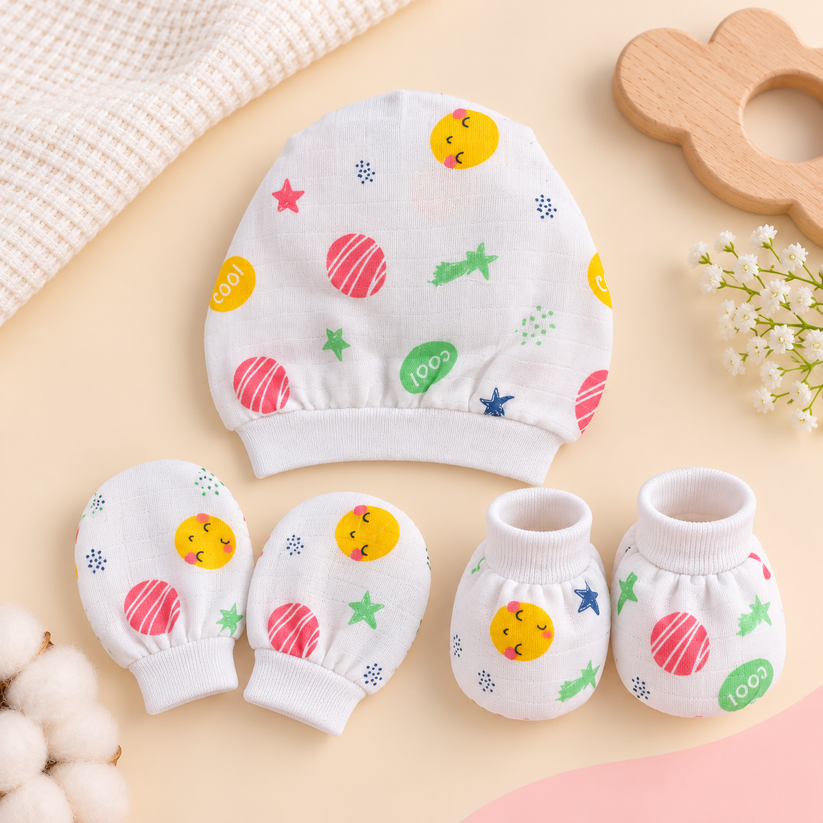 Cap Mitten Booties-Smiley Star