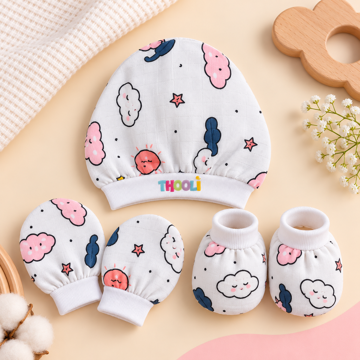 Cap Mitten Booties-Cloud