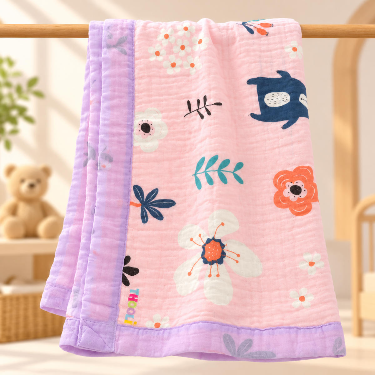 Large Muslin Flora Blanket- 110*110cm