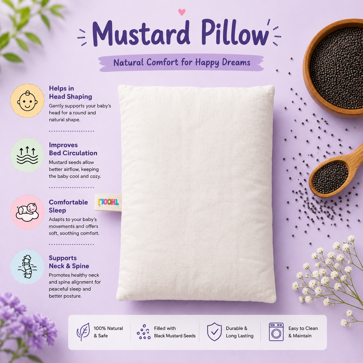 Head Shaping Mustard Pillow- Yellow Princess